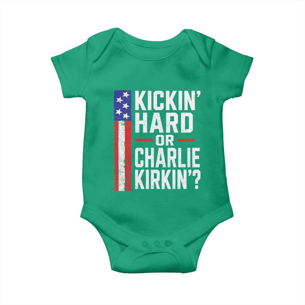 Funny Kickin Hard Or Kirkin US Political Baby Onesie Vintage American Flag