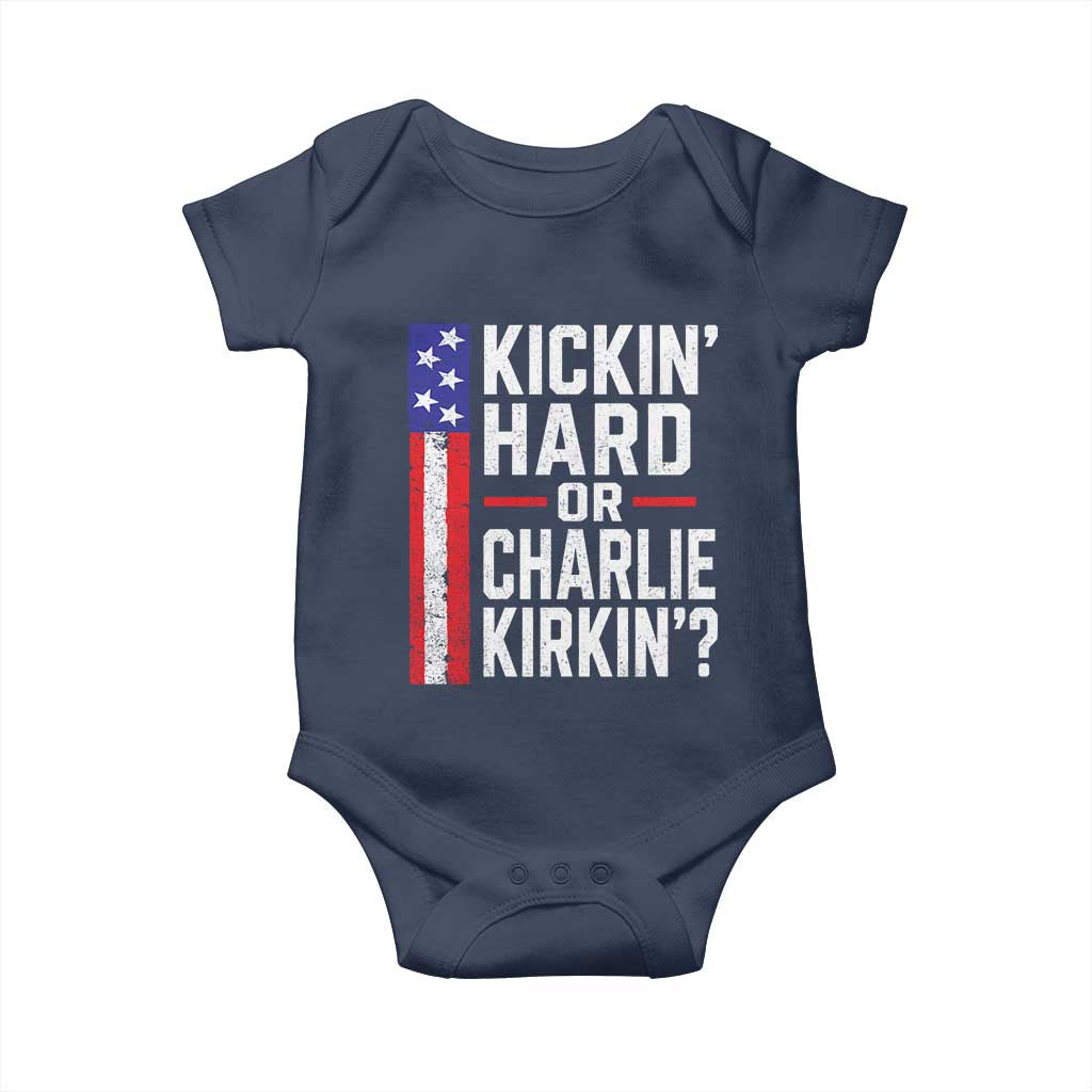 Funny Kickin Hard Or Kirkin US Political Baby Onesie Vintage American Flag
