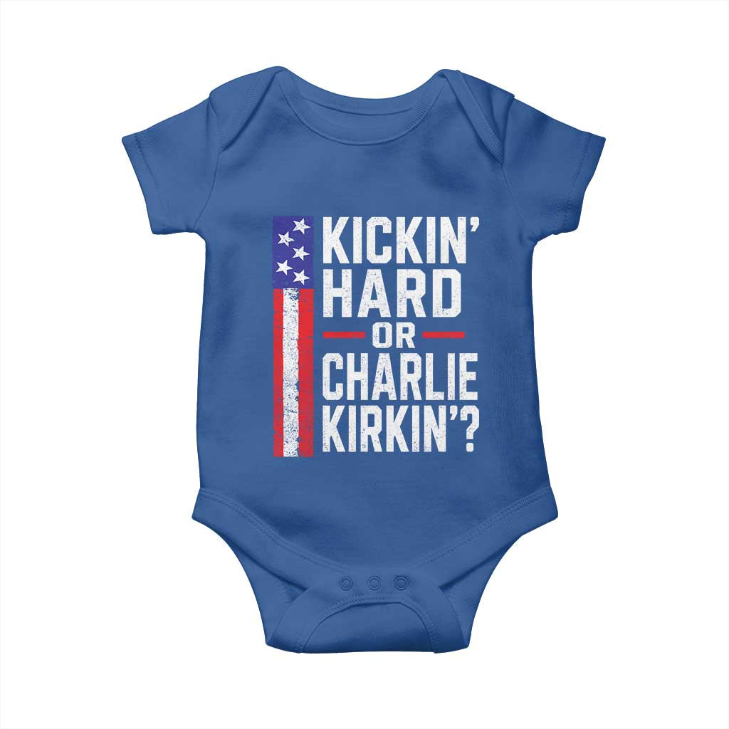 Funny Kickin Hard Or Kirkin US Political Baby Onesie Vintage American Flag