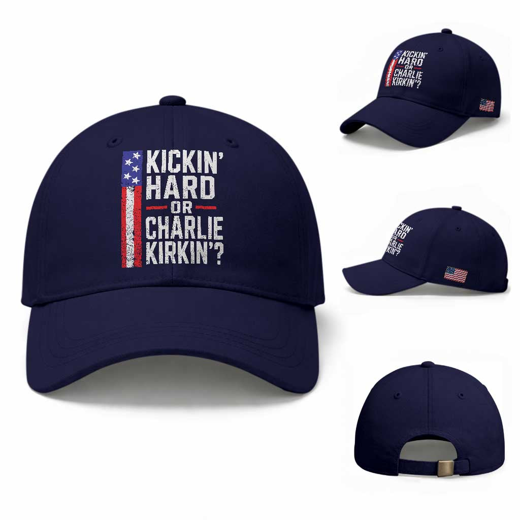 Funny Kickin Hard Or Kirkin US Political Baseball Cap Vintage American Flag