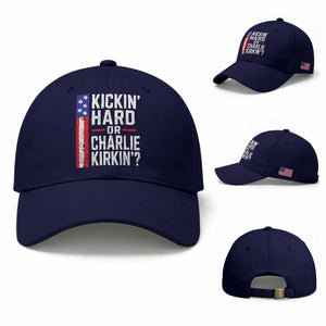 Funny Kickin Hard Or Kirkin US Political Baseball Cap Vintage American Flag