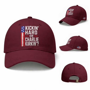 Funny Kickin Hard Or Kirkin US Political Baseball Cap Vintage American Flag