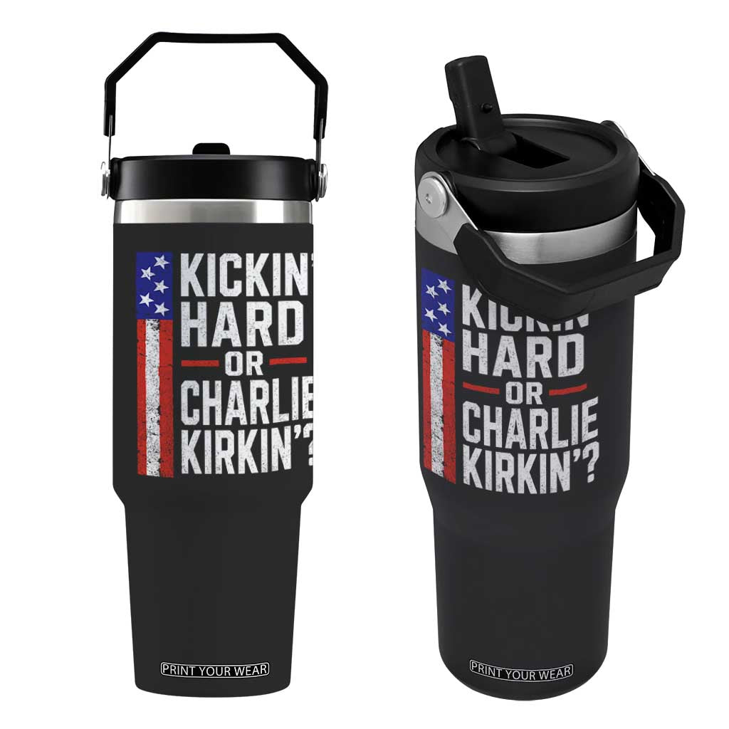 Funny Kickin Hard Or Kirkin US Political Flip Straw Tumbler Vintage American Flag