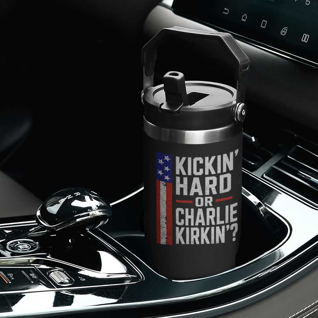 Funny Kickin Hard Or Kirkin US Political Flip Straw Tumbler Vintage American Flag