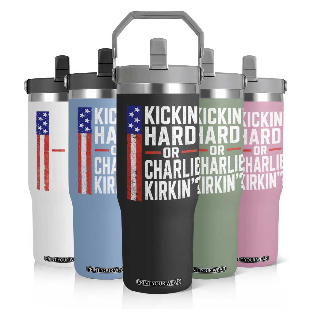 Funny Kickin Hard Or Kirkin US Political Flip Straw Tumbler Vintage American Flag