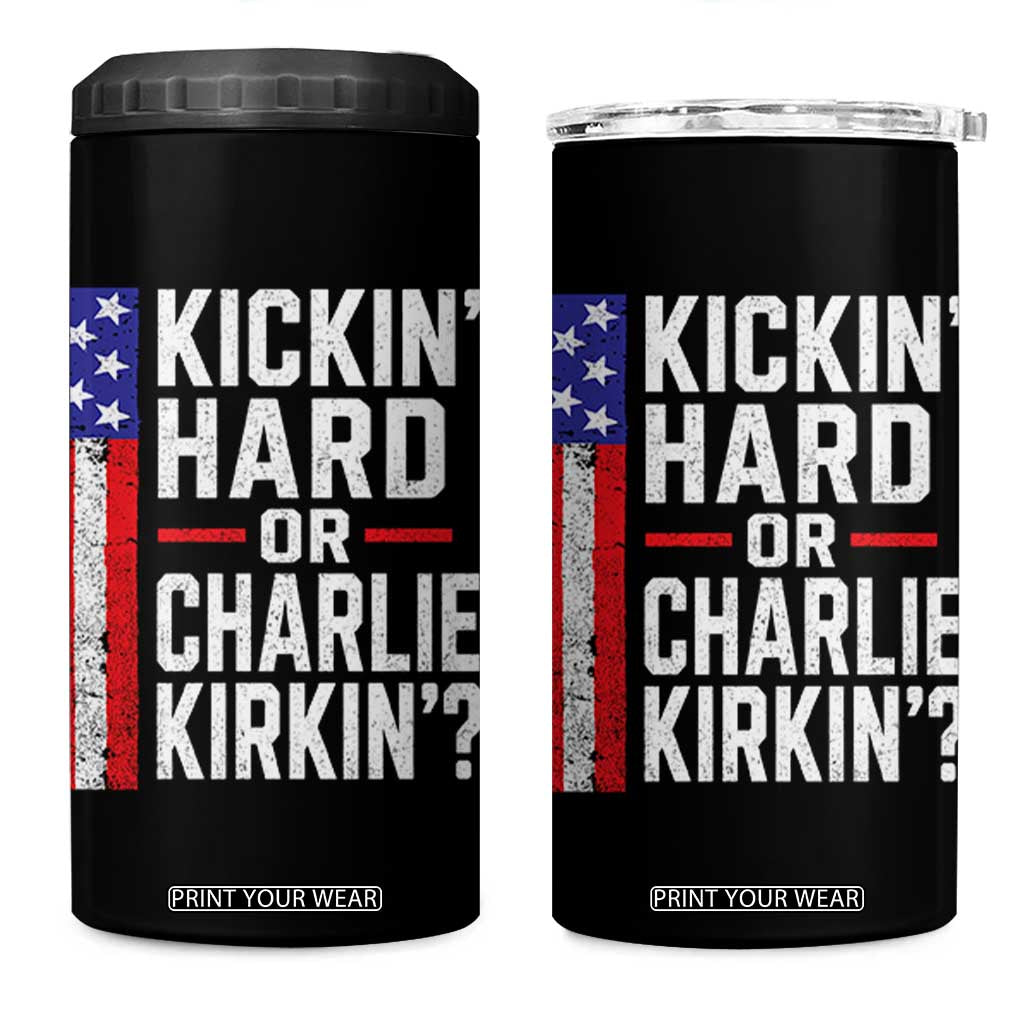 Funny Kickin Hard Or Kirkin US Political 4 in 1 Can Cooler Tumbler Vintage American Flag