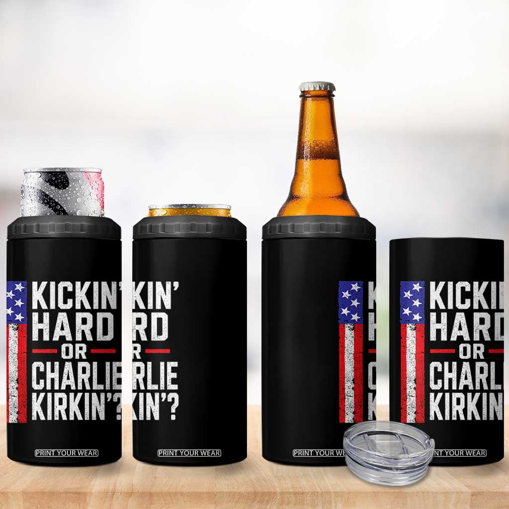 Funny Kickin Hard Or Kirkin US Political 4 in 1 Can Cooler Tumbler Vintage American Flag