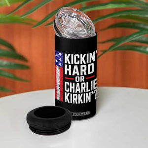 Funny Kickin Hard Or Kirkin US Political 4 in 1 Can Cooler Tumbler Vintage American Flag