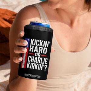 Funny Kickin Hard Or Kirkin US Political 4 in 1 Can Cooler Tumbler Vintage American Flag