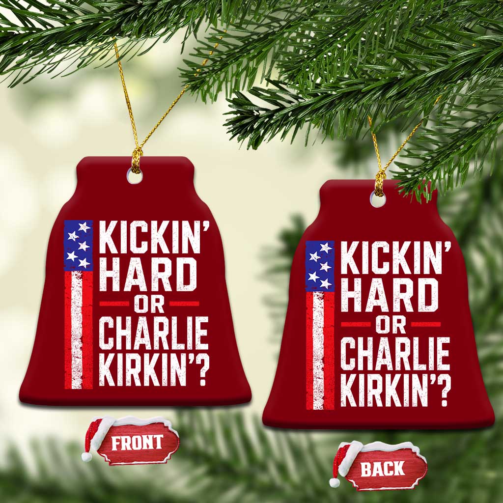 Funny Kickin Hard Or Kirkin US Political Ceramic Ornament Vintage American Flag