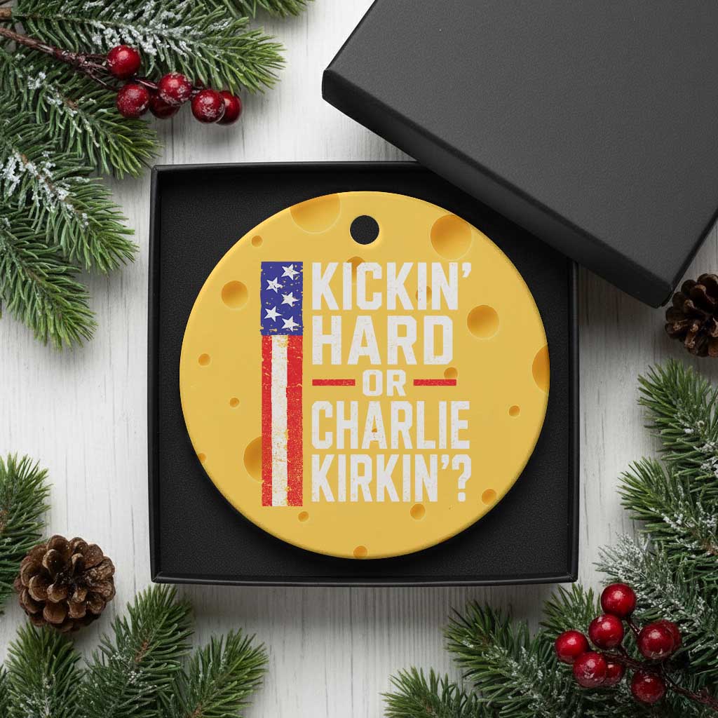 Funny Kickin Hard Or Kirkin US Political Ceramic Ornament Vintage American Flag