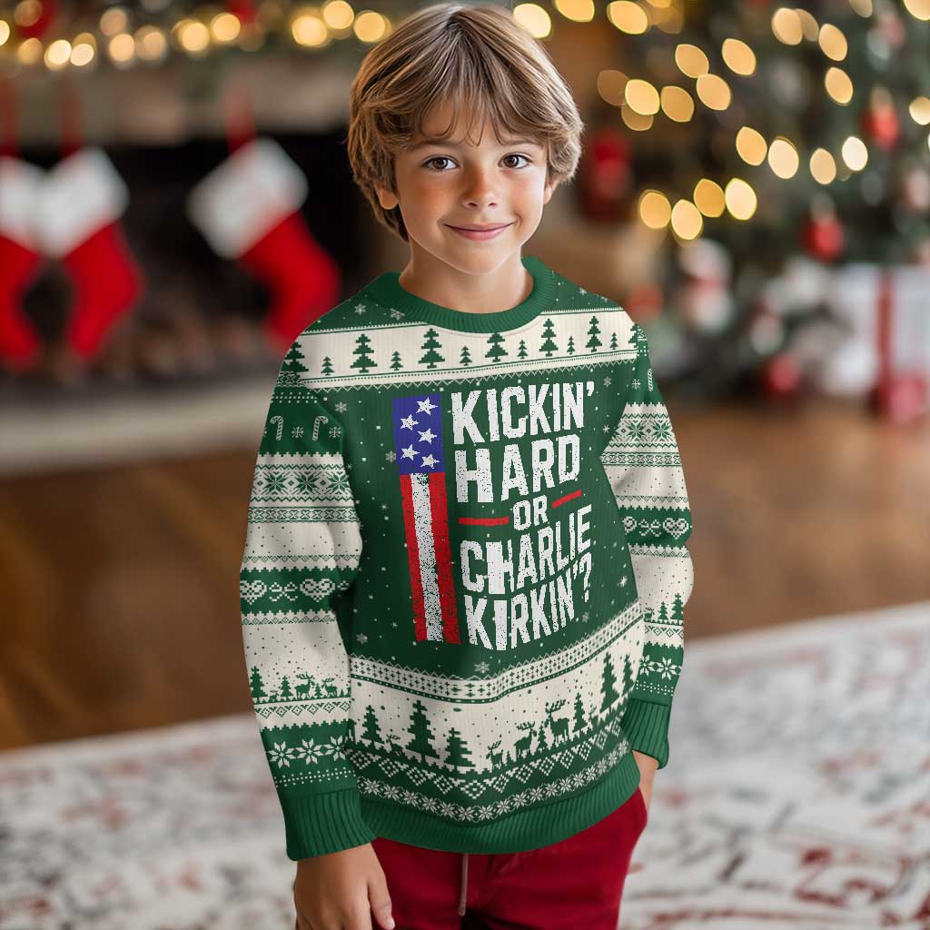 Funny Kickin Hard Or Kirkin US Political Ugly Christmas Sweater Vintage American Flag