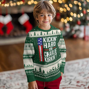 Funny Kickin Hard Or Kirkin US Political Ugly Christmas Sweater Vintage American Flag