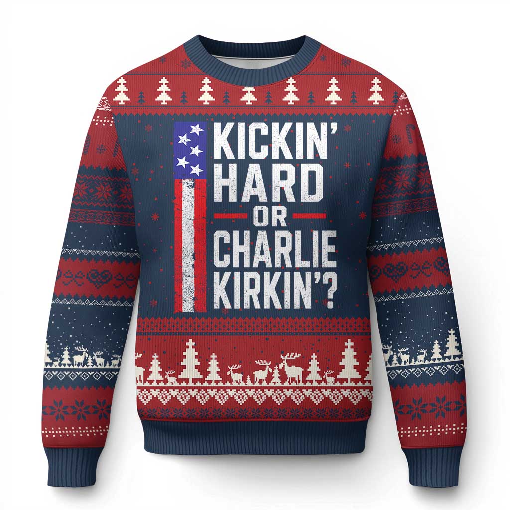 Funny Kickin Hard Or Kirkin US Political Ugly Christmas Sweater Vintage American Flag TS11 Navy Red Print Your Wear