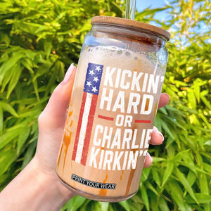 Funny Kickin Hard Or Kirkin US Political Glass Can Vintage American Flag