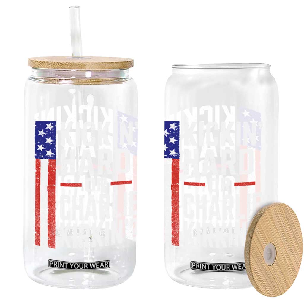 Funny Kickin Hard Or Kirkin US Political Glass Can Vintage American Flag