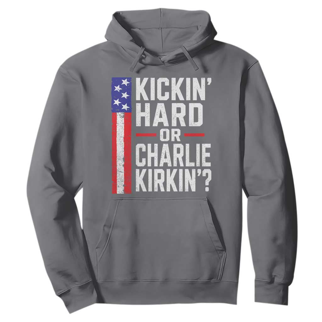 Funny Kickin Hard Or Kirkin US Political Hoodie Vintage American Flag