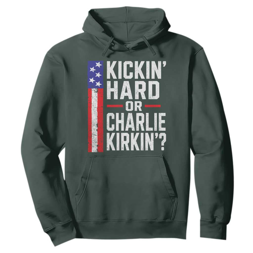 Funny Kickin Hard Or Kirkin US Political Hoodie Vintage American Flag