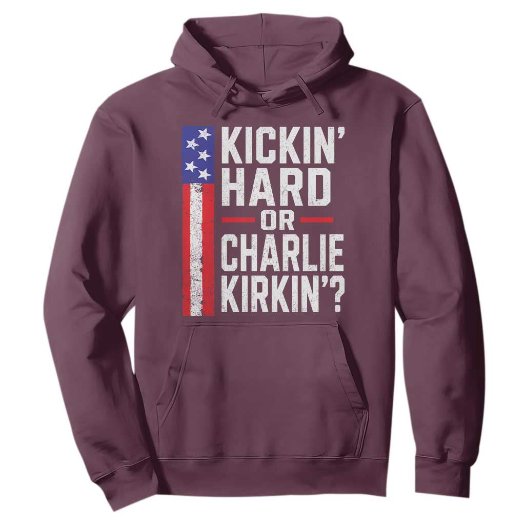Funny Kickin Hard Or Kirkin US Political Hoodie Vintage American Flag