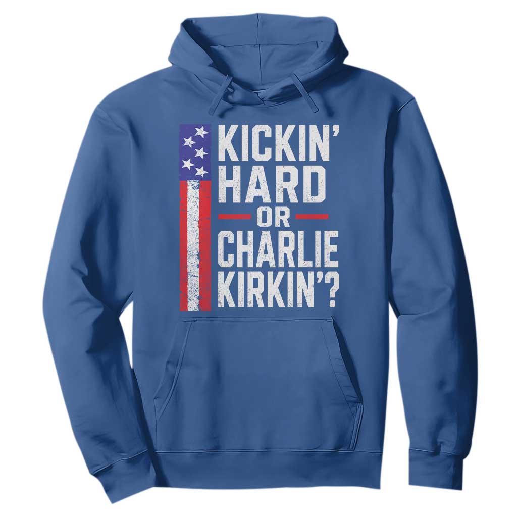Funny Kickin Hard Or Kirkin US Political Hoodie Vintage American Flag