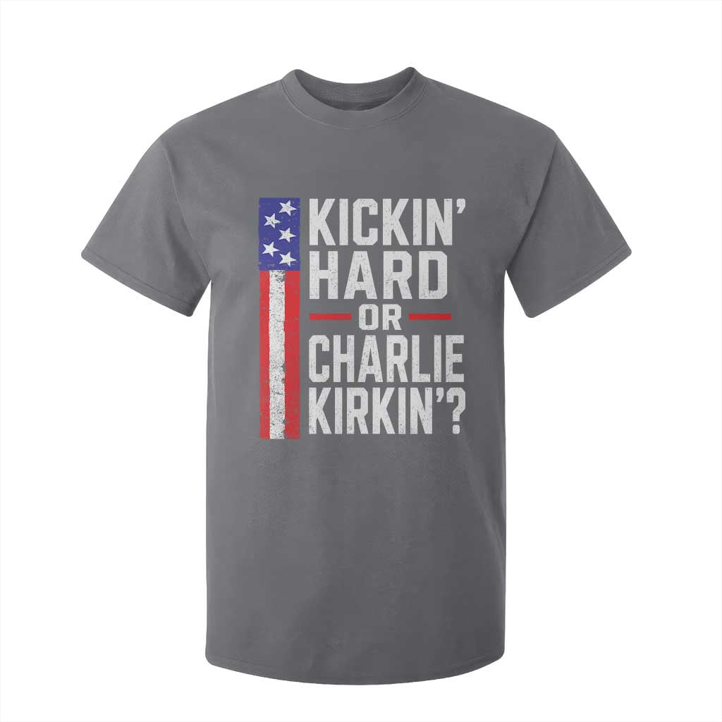 Funny Kickin Hard Or Kirkin US Political T Shirt For Kid Vintage American Flag