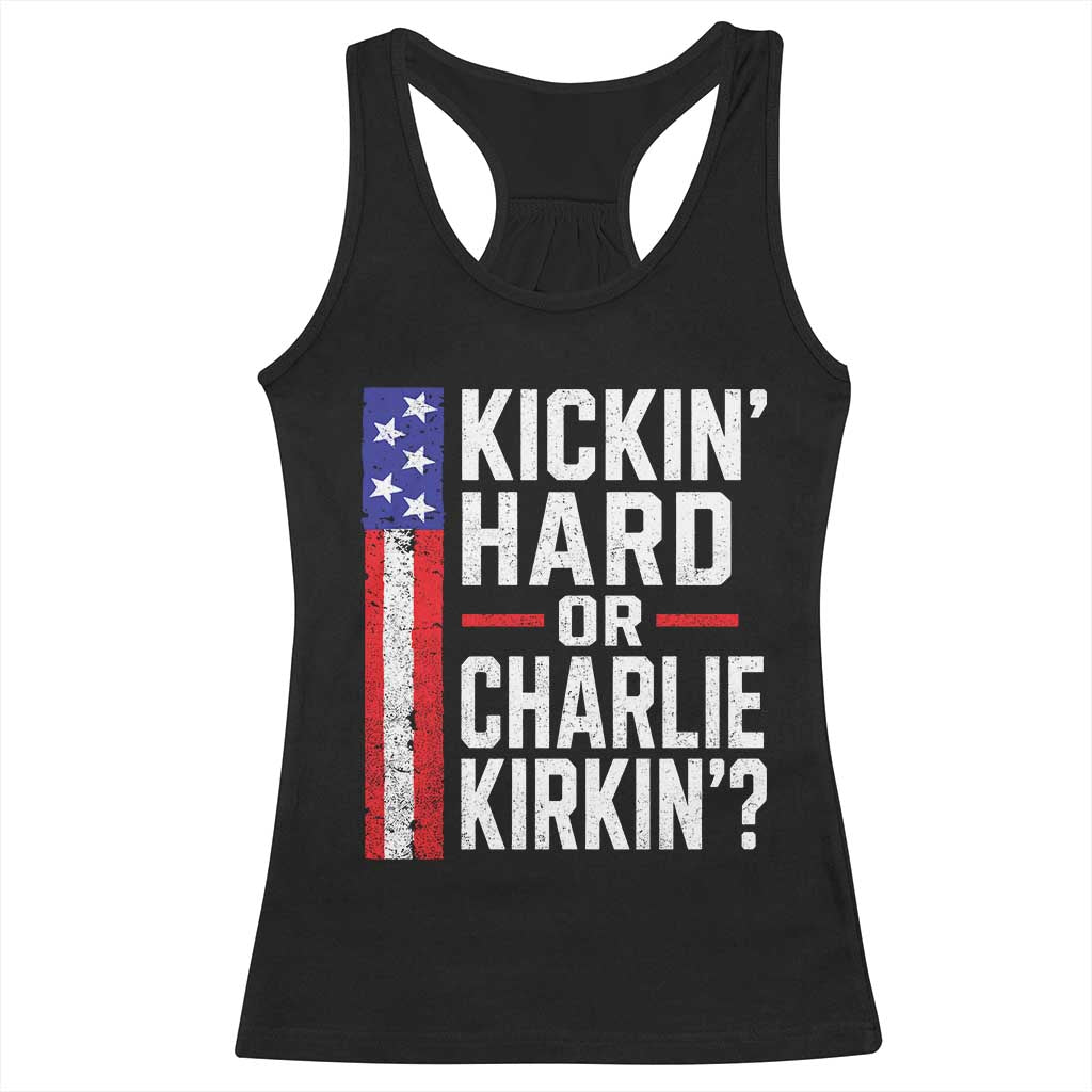 Funny Kickin Hard Or Kirkin US Political Racerback Tank Top Vintage American Flag