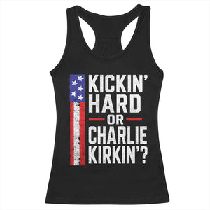 Funny Kickin Hard Or Kirkin US Political Racerback Tank Top Vintage American Flag