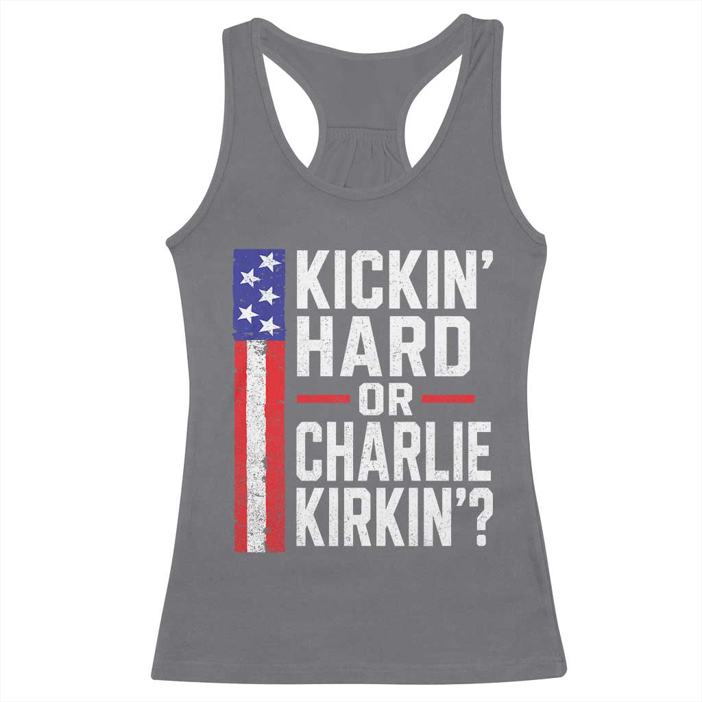 Funny Kickin Hard Or Kirkin US Political Racerback Tank Top Vintage American Flag