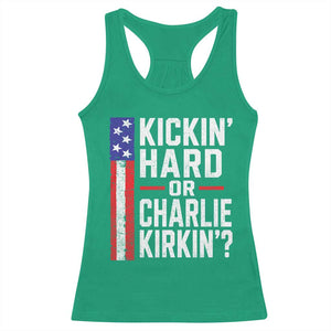 Funny Kickin Hard Or Kirkin US Political Racerback Tank Top Vintage American Flag