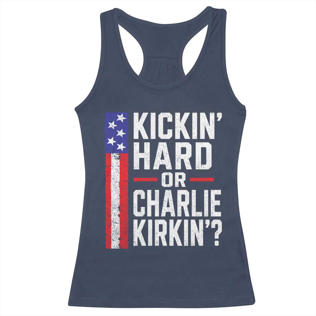Funny Kickin Hard Or Kirkin US Political Racerback Tank Top Vintage American Flag