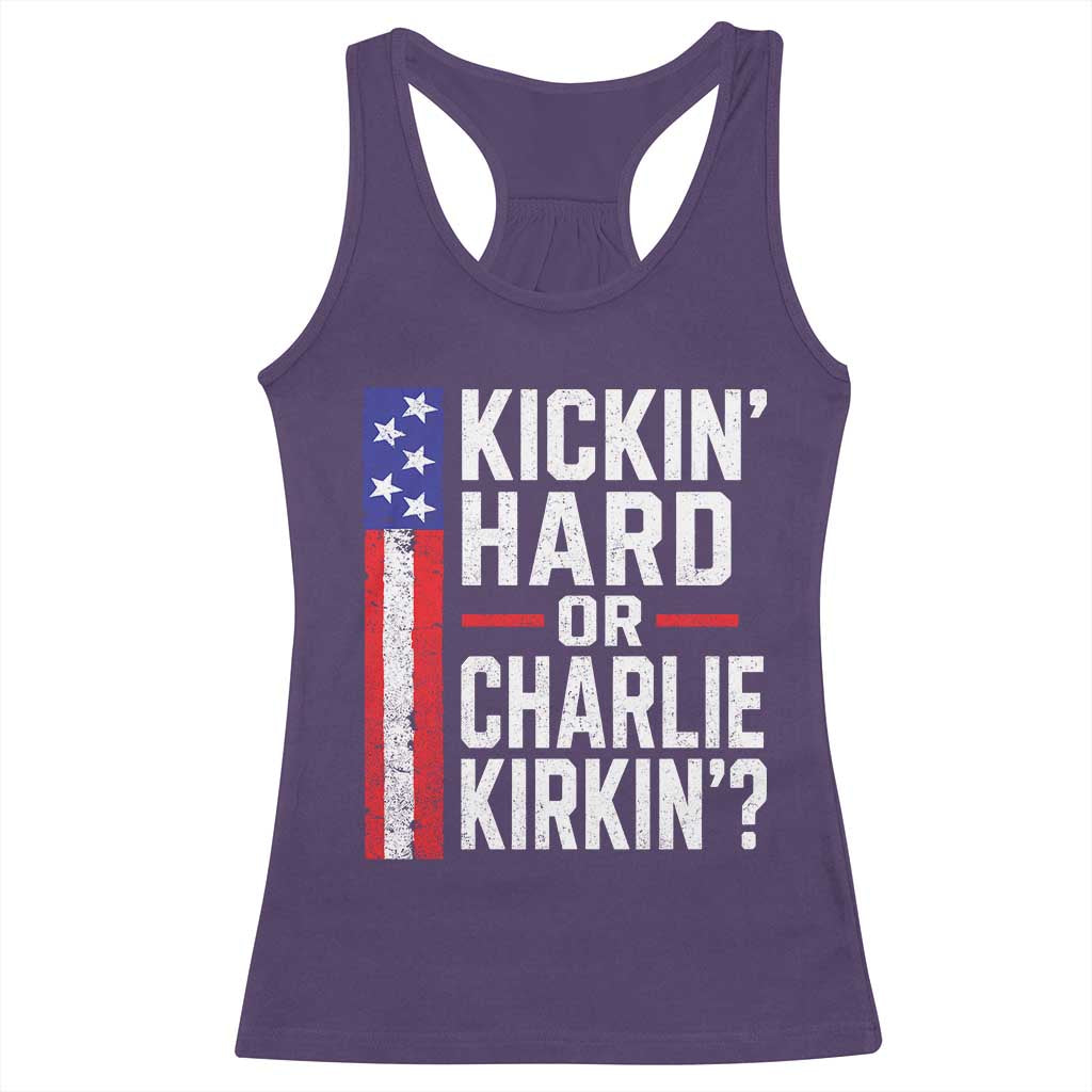 Funny Kickin Hard Or Kirkin US Political Racerback Tank Top Vintage American Flag