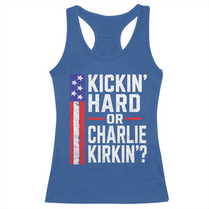 Funny Kickin Hard Or Kirkin US Political Racerback Tank Top Vintage American Flag