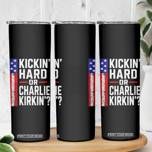 Funny Kickin Hard Or Kirkin US Political Skinny Tumbler Vintage American Flag