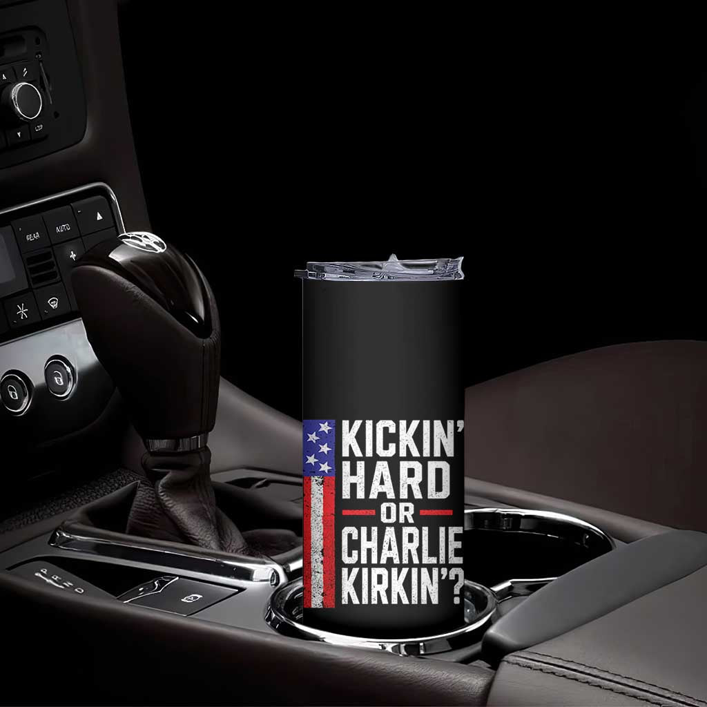 Funny Kickin Hard Or Kirkin US Political Skinny Tumbler Vintage American Flag