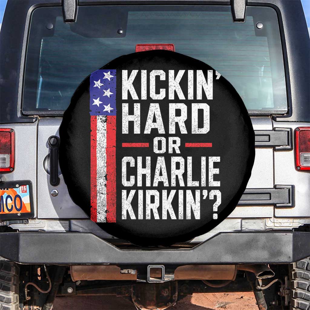 Funny Kickin Hard Or Kirkin US Political Spare Tire Cover Vintage American Flag