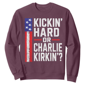 Funny Kickin Hard Or Kirkin US Political Sweatshirt Vintage American Flag