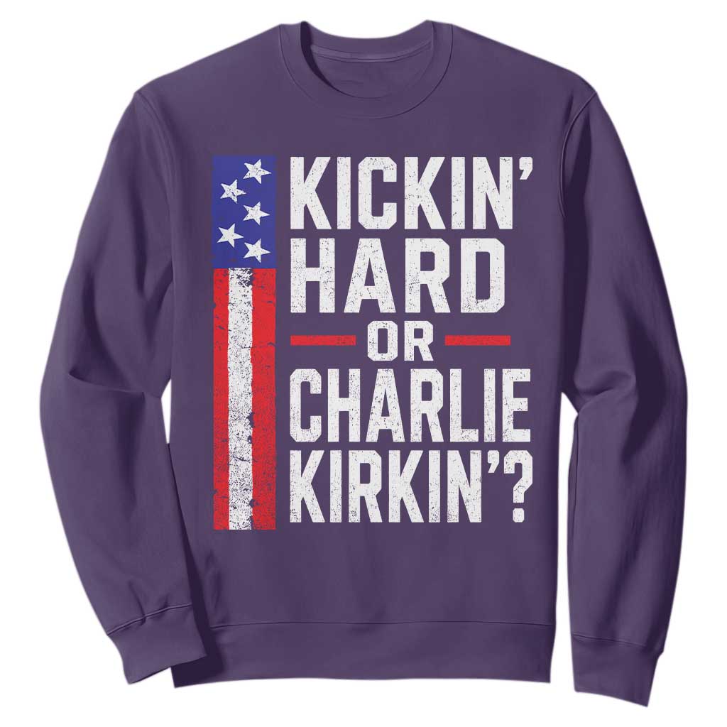 Funny Kickin Hard Or Kirkin US Political Sweatshirt Vintage American Flag