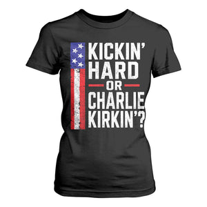 Funny Kickin Hard Or Kirkin US Political T Shirt For Women Vintage American Flag