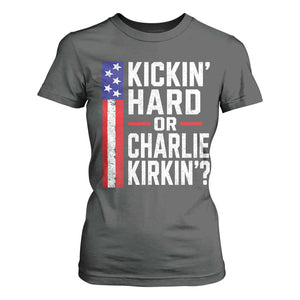 Funny Kickin Hard Or Kirkin US Political T Shirt For Women Vintage American Flag