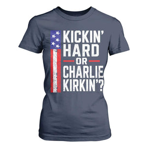 Funny Kickin Hard Or Kirkin US Political T Shirt For Women Vintage American Flag