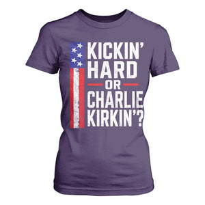 Funny Kickin Hard Or Kirkin US Political T Shirt For Women Vintage American Flag