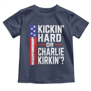 Funny Kickin Hard Or Kirkin US Political Toddler T Shirt Vintage American Flag