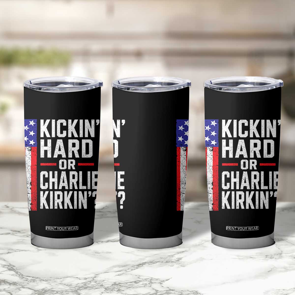 Funny Kickin Hard Or Kirkin US Political Tumbler Cup Vintage American Flag