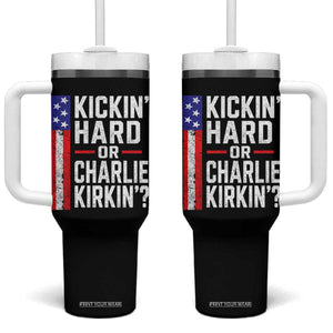 Funny Kickin Hard Or Kirkin US Political Tumbler With Handle Vintage American Flag