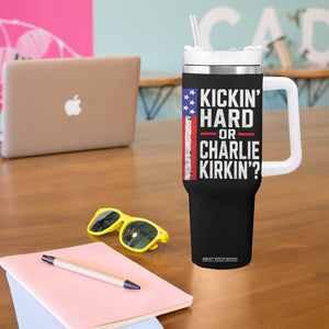 Funny Kickin Hard Or Kirkin US Political Tumbler With Handle Vintage American Flag