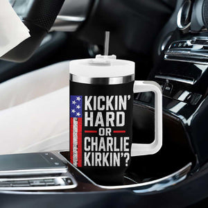 Funny Kickin Hard Or Kirkin US Political Tumbler With Handle Vintage American Flag