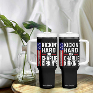 Funny Kickin Hard Or Kirkin US Political Tumbler With Handle Vintage American Flag