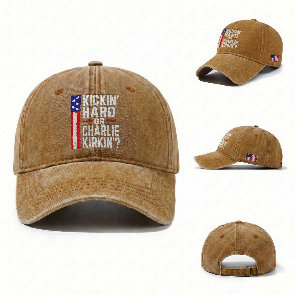 Funny Kickin Hard Or Kirkin US Political Washed Cotton Baseball Cap Vintage American Flag