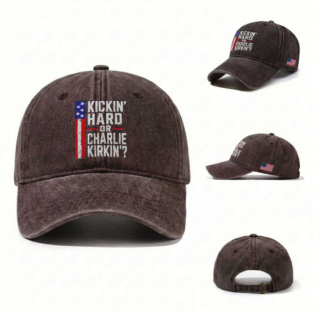Funny Kickin Hard Or Kirkin US Political Washed Cotton Baseball Cap Vintage American Flag
