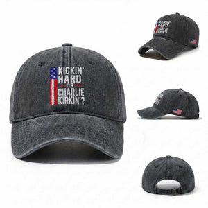 Funny Kickin Hard Or Kirkin US Political Washed Cotton Baseball Cap Vintage American Flag